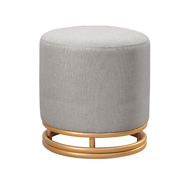 Puff Redondo Helga Em Linho E Base Metal Dourado Agarb Decor