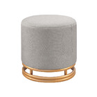 Puff Redondo Helga Em Linho E Base Metal Dourado Agarb Decor