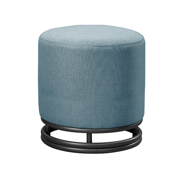 Puff Redondo Helga Em Linho E Base Metal Preto Agarb Decor Li