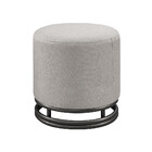 Puff Redondo Helga Em Linho E Base Metal Preto Agarb Decor Li
