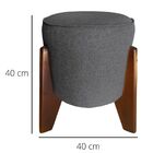 Puff Redondo Itália Veludo Cinza Chumbo Pés Madeira
