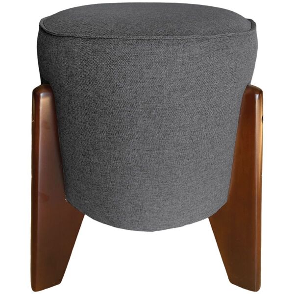 Puff Redondo Itália Veludo Cinza Chumbo Pés Madeira