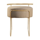 Puff Redondo Ivar Em Linho E Base Metal Dourado Agarb Decor L