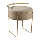 Puff Redondo Ivar Em Linho E Base Metal Dourado Agarb Decor L
