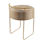 Puff Redondo Ivar Em Linho E Base Metal Dourado Agarb Decor L