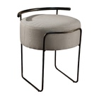 Puff Redondo Ivar Em Linho E Base Metal Preto Agarb Decor Lin