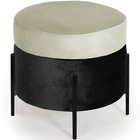 Puff Redondo Lewis 45x45cm Pés Preto Suede Preto/suede Creme