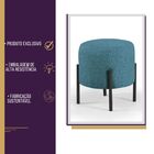 Puff Redondo Liverpool De Linho Pés De Ferro  - Azul