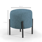 Puff Redondo Liverpool De Linho Pés De Ferro  - Azul