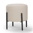 Puff Redondo Liverpool De Linho Pés De Ferro  - Bege Claro