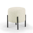 Puff Redondo Liverpool De Linho Pés De Ferro  - Mescla Prata