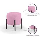 Puff Redondo Liverpool De Linho Pés De Ferro  - Rosa