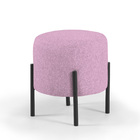 Puff Redondo Liverpool De Linho Pés De Ferro  - Rosa