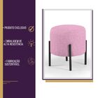 Puff Redondo Liverpool De Linho Pés De Ferro  - Rosa