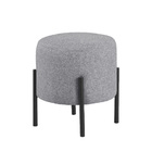 Puff Redondo Liverpool De Linho Pés De Ferro - Cinza