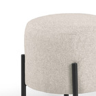 Puff Redondo Liverpool De Linho Pés De Ferro - Creme