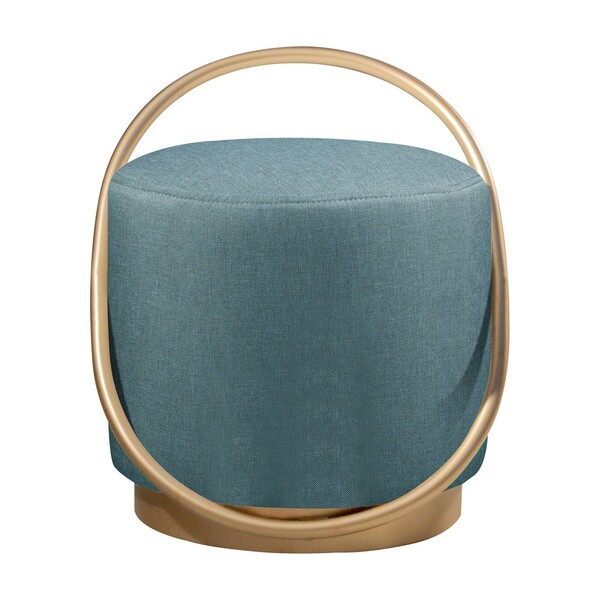 Puff Redondo Lunar Em Linho E Base Metal Dourado Agarb Decor