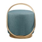 Puff Redondo Lunar Em Linho E Base Metal Dourado Agarb Decor