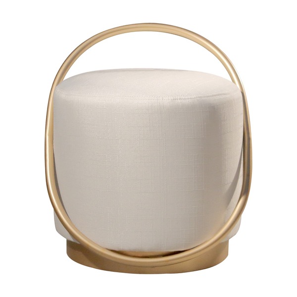 Puff Redondo Lunar Em Linho E Base Metal Dourado Agarb Decor