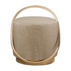 Puff Redondo Lunar Em Linho E Base Metal Dourado Agarb Decor