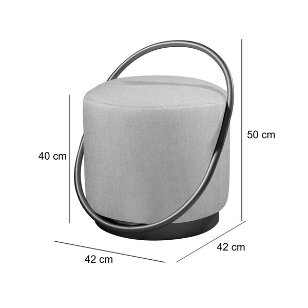 Puff Redondo Lunar Em Linho E Base Metal Preto Agarb Decor Li