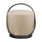 Puff Redondo Lunar Em Linho E Base Metal Preto Agarb Decor Li