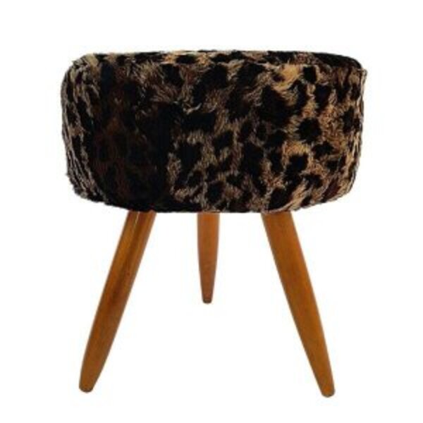 Puff Redondo Luxo Para Sala Penteadeira Pelucia Onça Pés Pali