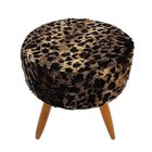 Puff Redondo Luxo Para Sala Penteadeira Pelucia Onça Pés Pali
