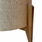 Puff Redondo Luxo Pés Madeira Maciça Linho Bege Myhouse