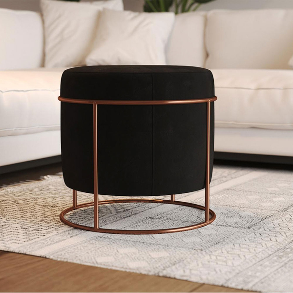 Puff Redondo Madrid Cobre E Preto New Green