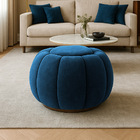 Puff Redondo Orgânico Para Sala Cloud Bouclê Azul Marinho E03