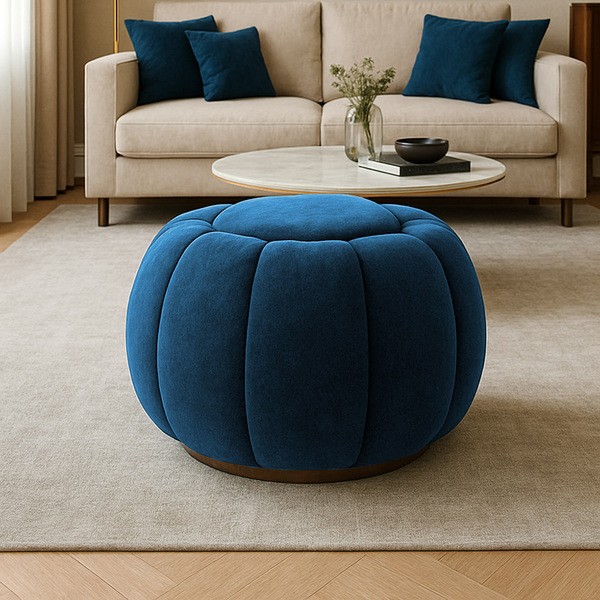 Puff Redondo Orgânico Para Sala Cloud Bouclê Azul Marinho E03