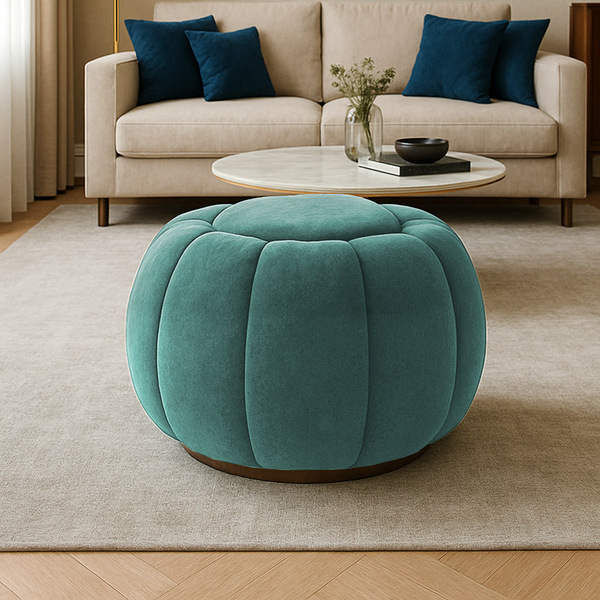 Puff Redondo Orgânico Para Sala Cloud Bouclê Azul Turquesa E0