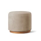 Puff Redondo Para Sala Base De Madeira Linho Bege