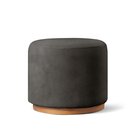 Puff Redondo Para Sala Base De Madeira Linho Preto