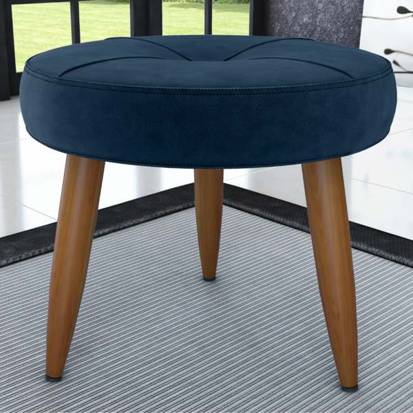 Puff Redondo Para Sala Davi Veludo Azul