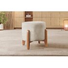 Puff Redondo Para Sala Pé De Madeira Linho Nude