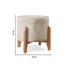 Puff Redondo Para Sala Pé De Madeira Linho Nude