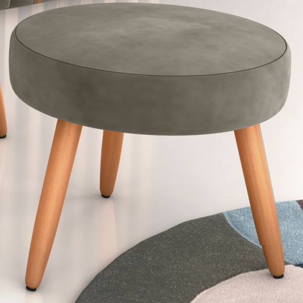 Puff Redondo Para Sala Suiça Veludo Cappuccino