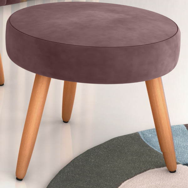 Puff Redondo Para Sala Suiça Veludo Rosê