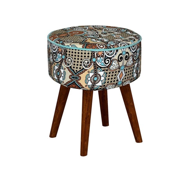 Puff Redondo Pé Palito Indiano Bella Decor