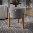 Puff Redondo Pés Em Madeira Maciça Cinza