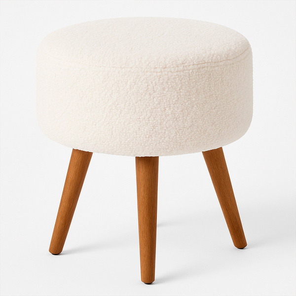 Puff Redondo Pés Madeira 40cm Yuna Bouclé Off White - Sallar