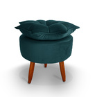 Puff Redondo Pétala Para Sala E Quarto Palito Mel Veludo Azul