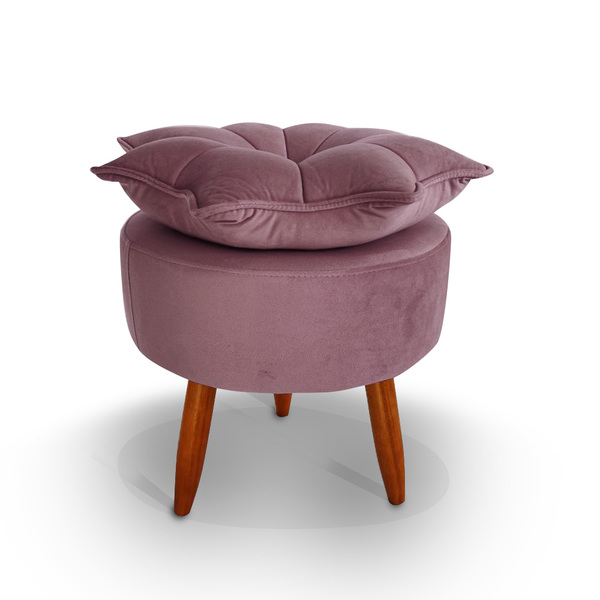 Puff Redondo Pétala Para Sala E Quarto Palito Mel Veludo Rosê