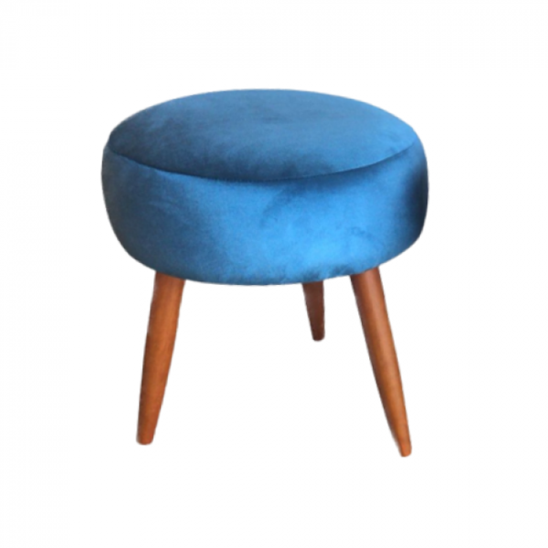 Puff Redondo Rainha Decorativo Veludo Azul