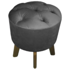 Puff Redondo Suede Liso Cinza Capitonê