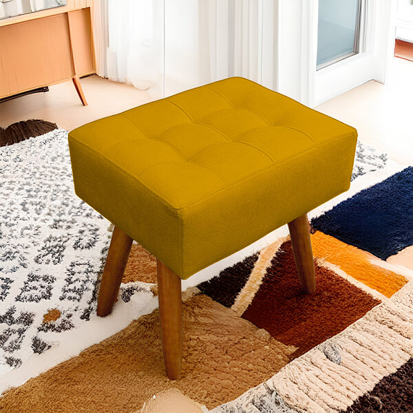 Puff Retangular Para Sala E Quarto Palito Mel Suede Amarelo -