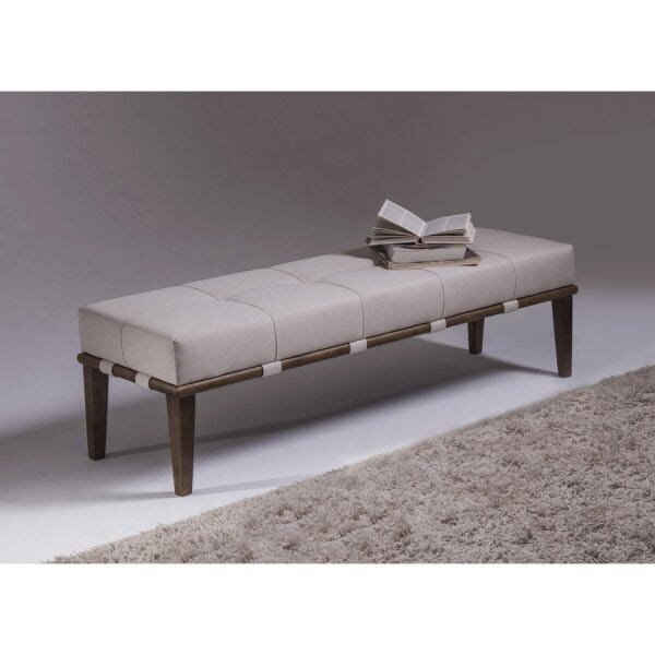 Puff Retangular Recamier Bege 160cm Sofáni Pés Madeira  Bege/