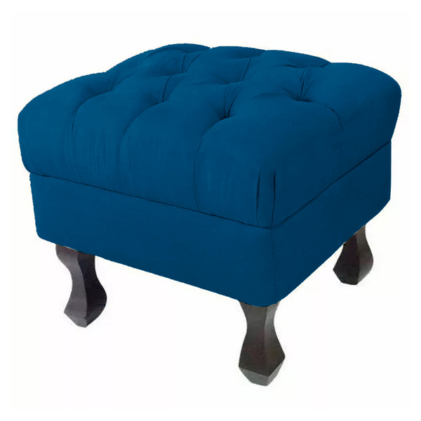 Puff Retrô Fixo Luis Xv Capitonê Suede Azul Royal - Ds Estofa